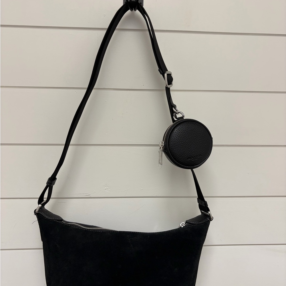 Coach Small Finn Black Convertible Shoulder Bag with Round Detachable Coin Pouch
